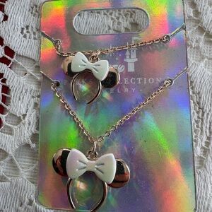 Disney Parks Mother Daughter Minnie Mouse Headband Rose Gold Tone Iridescent Set